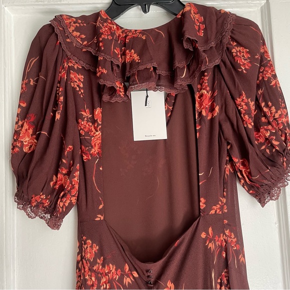 NWT Reformation Evra Open Back Puff Sleeve Red Floral Midi Dress Lydia Size 2 - Picture 6 of 8